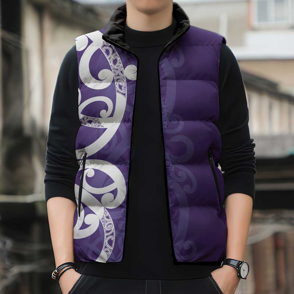 Violet Green Maori Sleeveless Puffer Jacket Koru Kowhaiwhai LT7 - Polynesian Pride