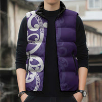 Violet Green Maori Sleeveless Puffer Jacket Koru Kowhaiwhai LT7 - Polynesian Pride