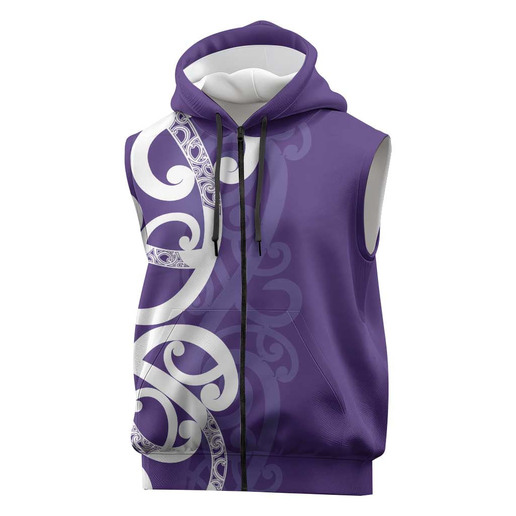 Violet Green Maori Sleeveless Zip Hoodie Koru Kowhaiwhai - Polynesian Pride