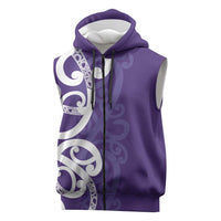 Violet Green Maori Sleeveless Zip Hoodie Koru Kowhaiwhai - Polynesian Pride