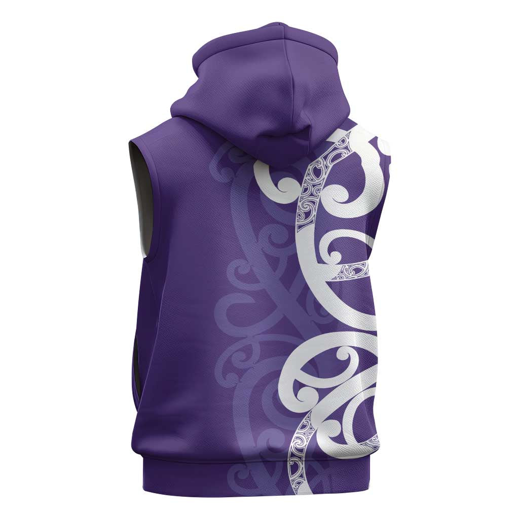Violet Green Maori Sleeveless Zip Hoodie Koru Kowhaiwhai - Polynesian Pride