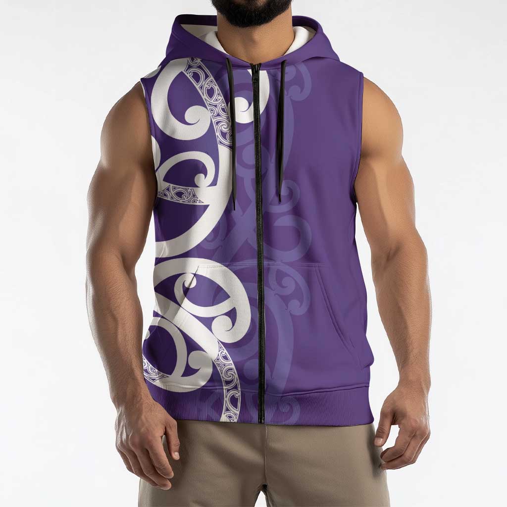 Violet Green Maori Sleeveless Zip Hoodie Koru Kowhaiwhai - Polynesian Pride