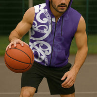 Violet Green Maori Sleeveless Zip Hoodie Koru Kowhaiwhai - Polynesian Pride