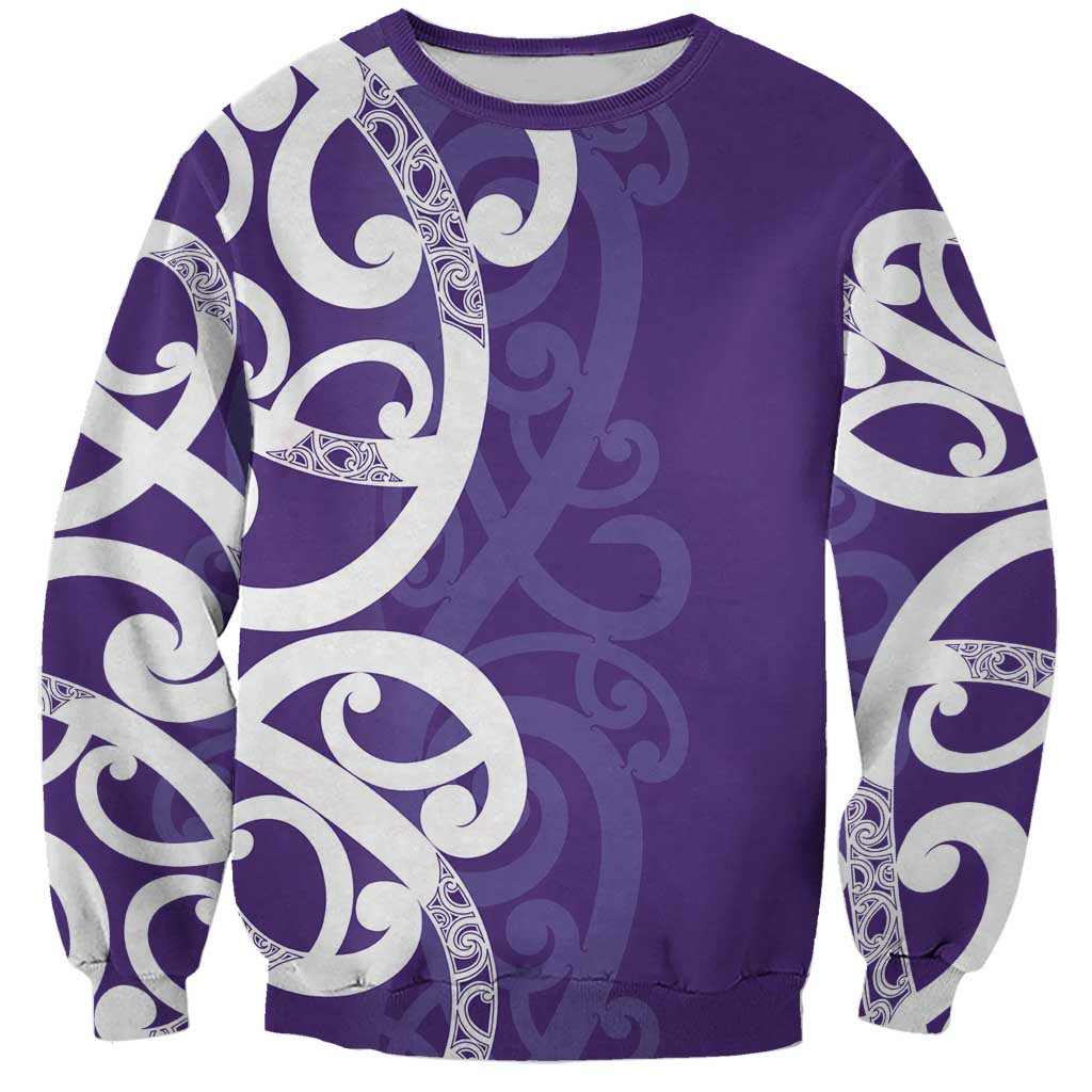 Violet Green Maori Sweatshirt Koru Kowhaiwhai LT7 Unisex Violet - Polynesian Pride