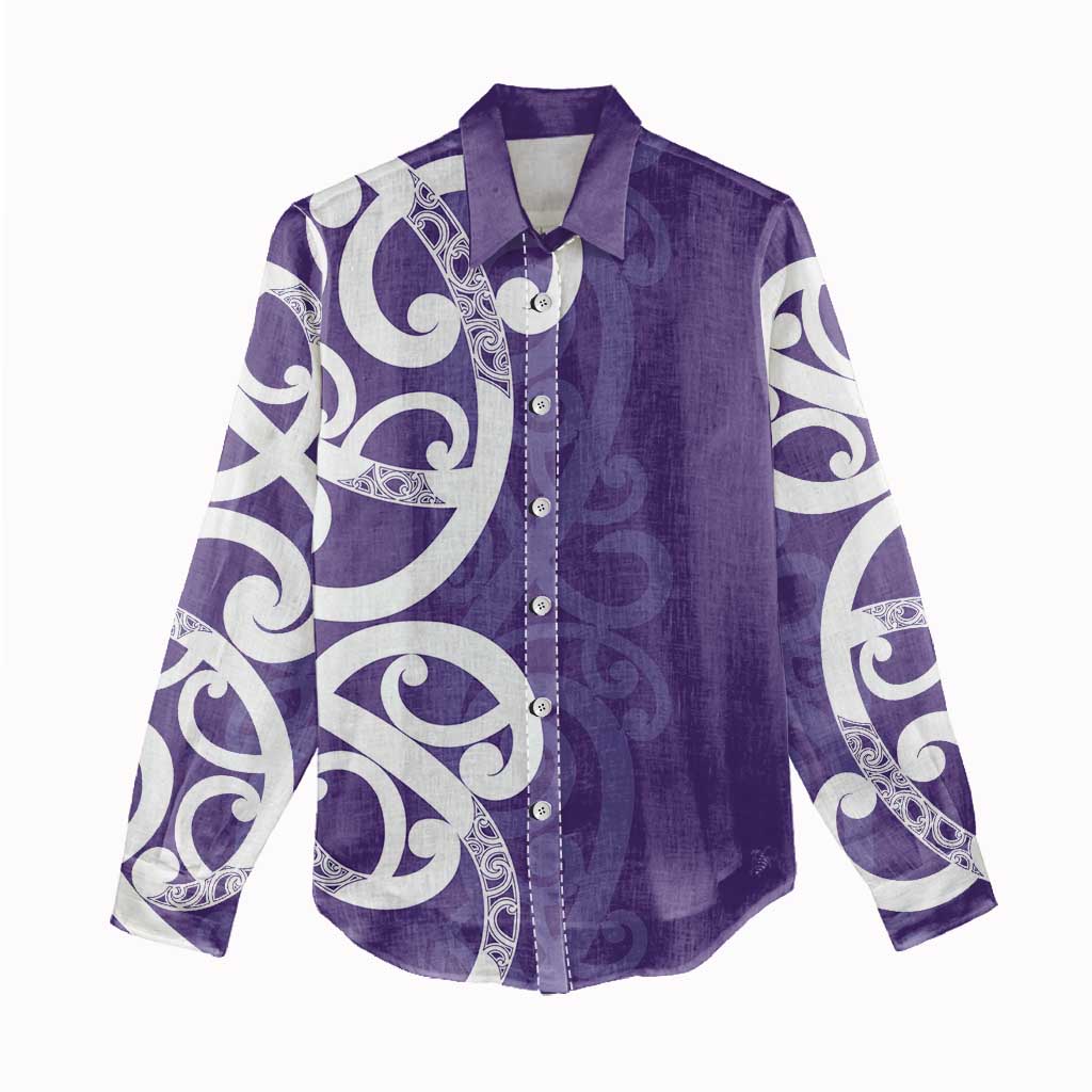 Violet Green Maori Women Casual Shirt Koru Kowhaiwhai LT7 - Polynesian Pride