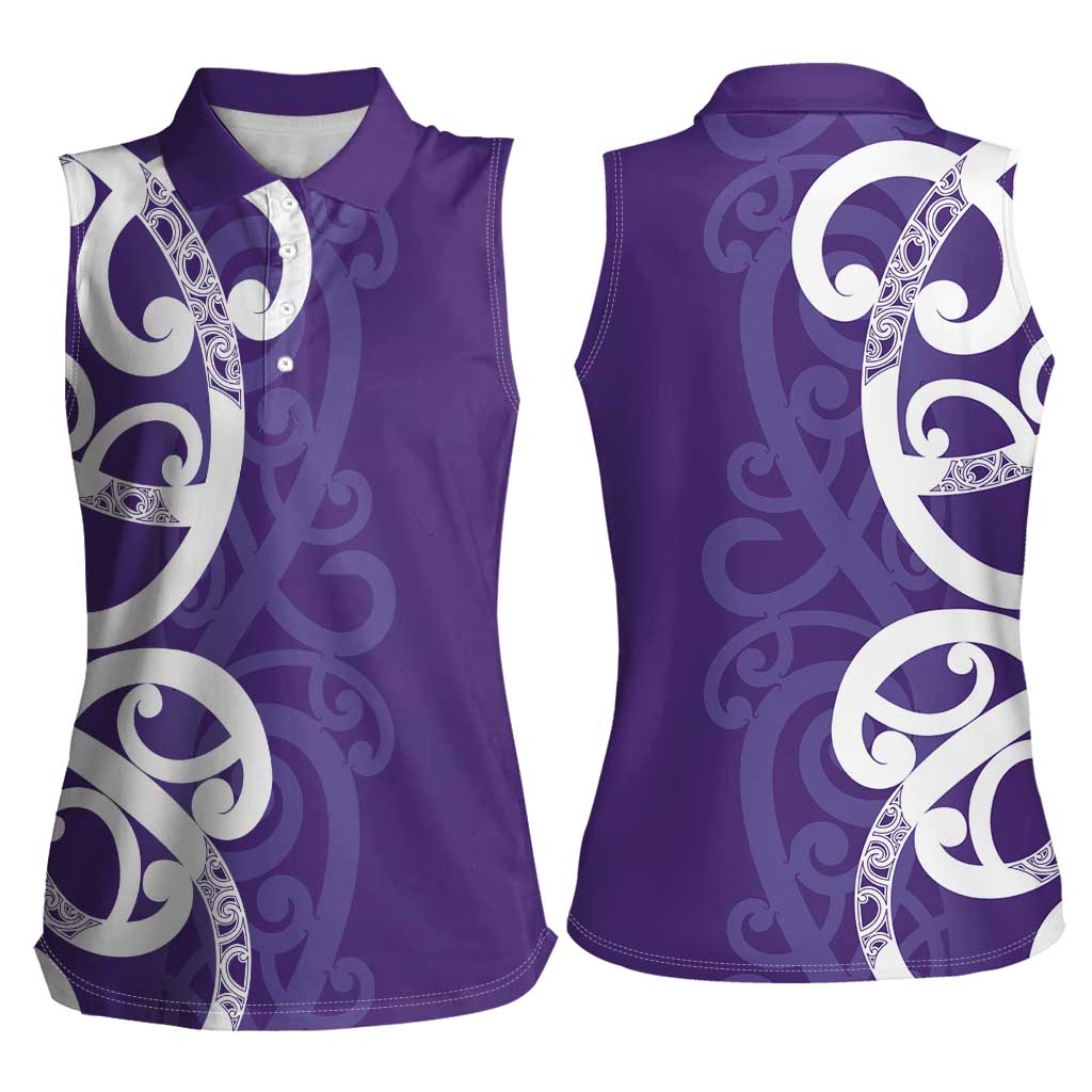 Violet Green Maori Women Sleeveless Polo Shirt Koru Kowhaiwhai LT7 - Polynesian Pride
