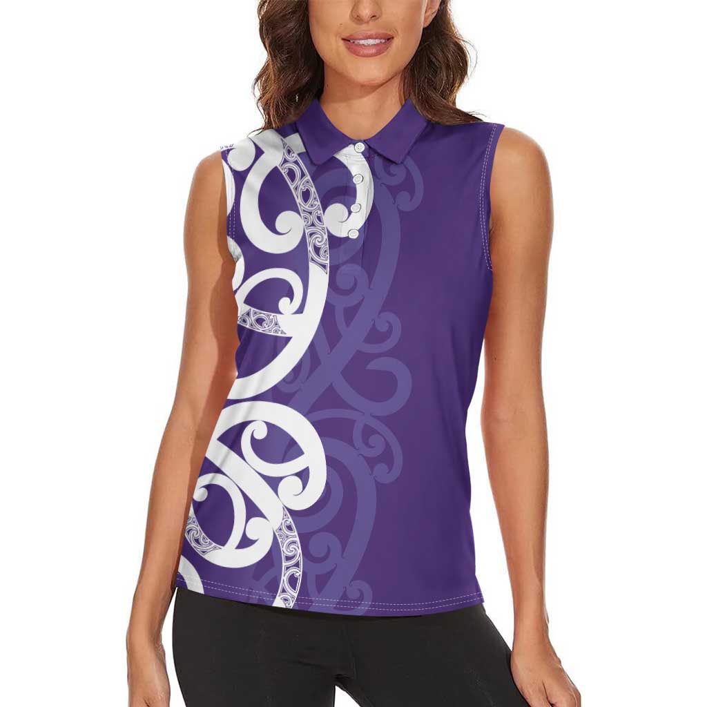Violet Green Maori Women Sleeveless Polo Shirt Koru Kowhaiwhai LT7 - Polynesian Pride