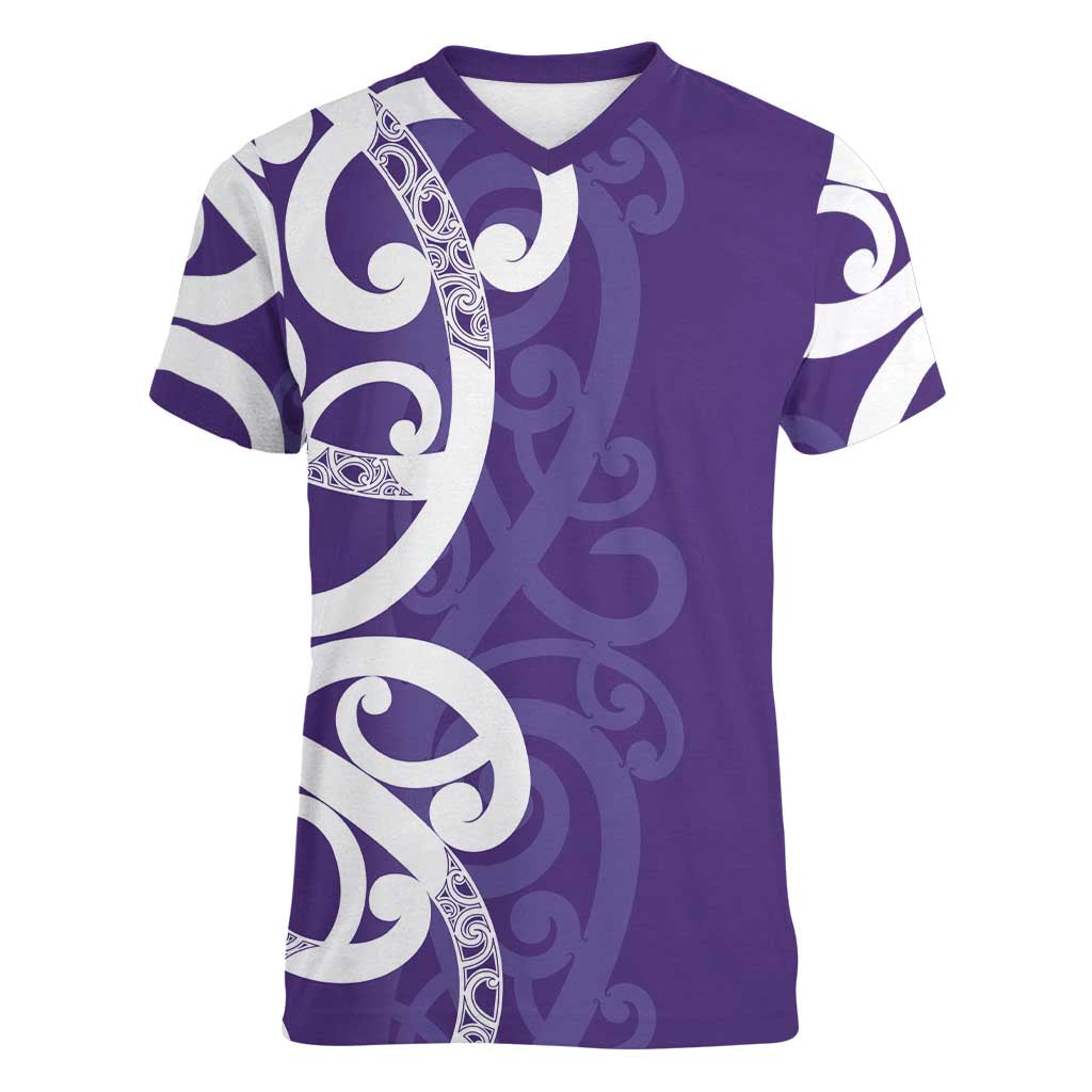 Violet Green Maori Women V-Neck T-Shirt Koru Kowhaiwhai LT7 Female Violet - Polynesian Pride