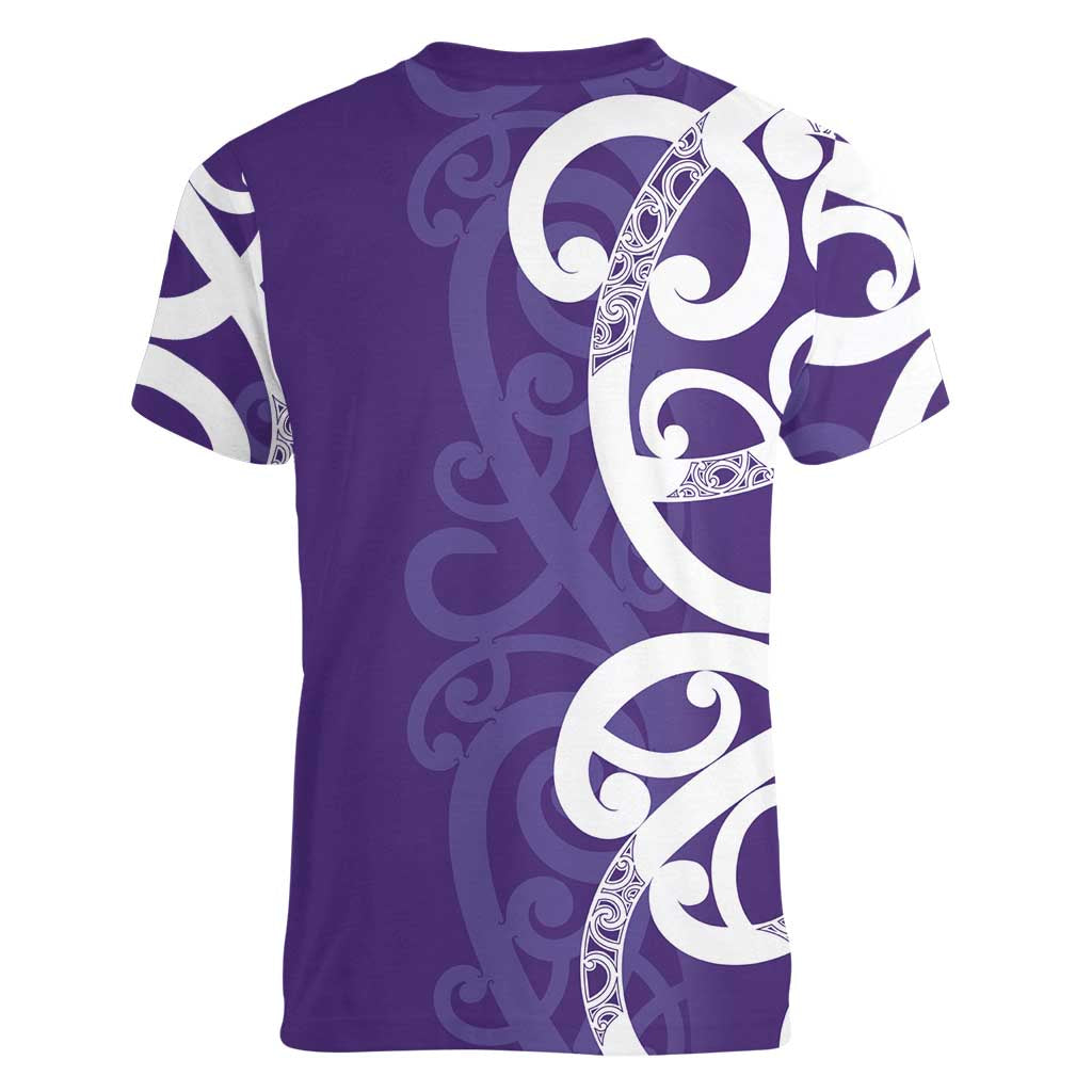 Violet Green Maori Women V-Neck T-Shirt Koru Kowhaiwhai LT7 - Polynesian Pride
