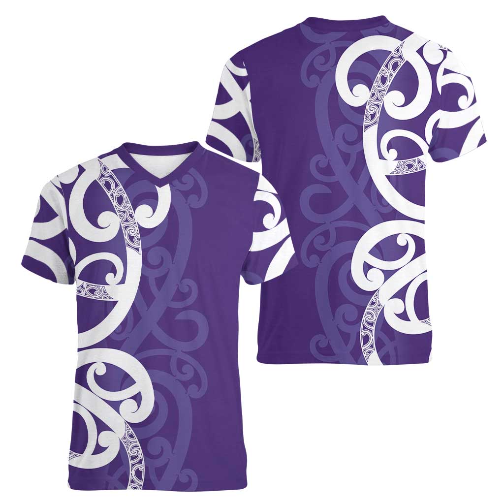 Violet Green Maori Women V-Neck T-Shirt Koru Kowhaiwhai LT7 - Polynesian Pride