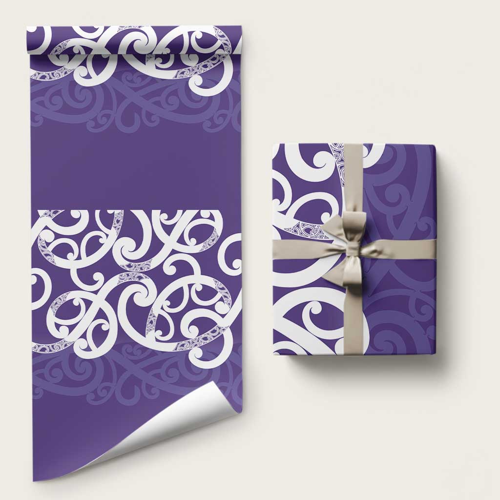 Violet Green Maori Wrapping Paper Koru Kowhaiwhai LT7 58" × 23" Violet - Polynesian Pride