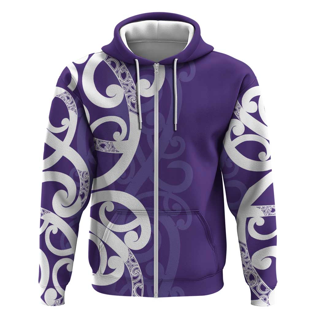 Violet Green Maori Zip Hoodie Koru Kowhaiwhai LT7 Zip Hoodie Violet - Polynesian Pride