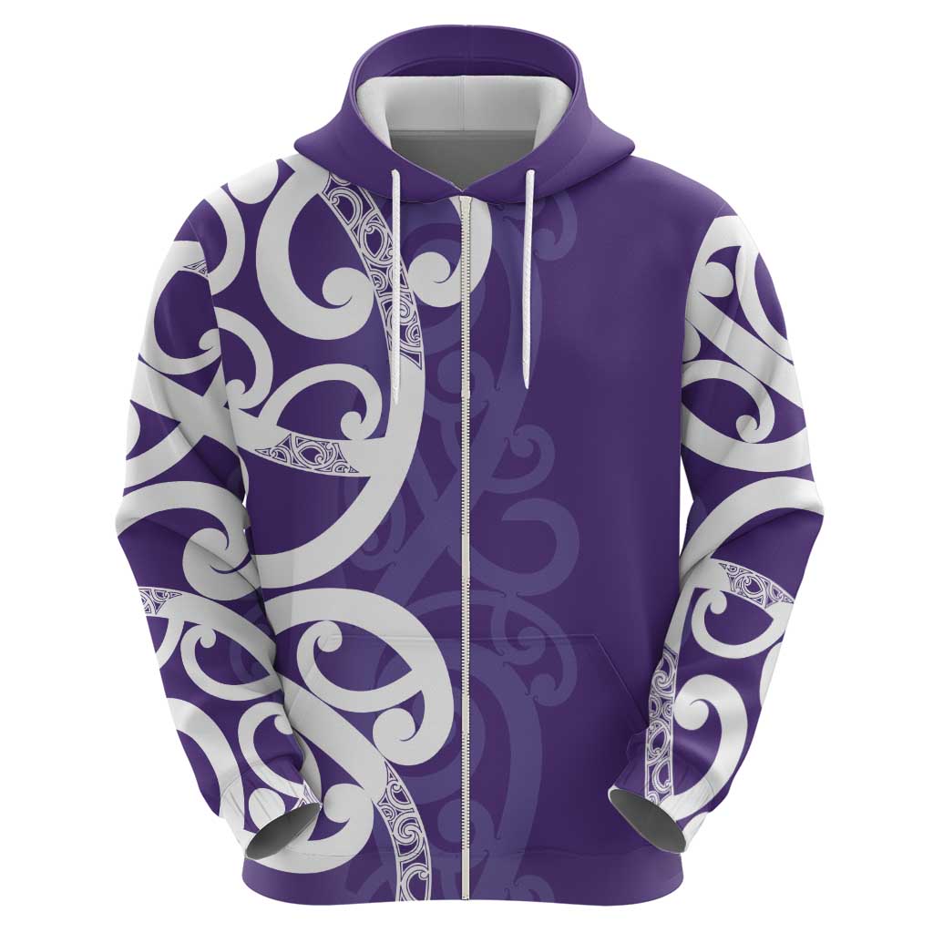 Violet Green Maori Zip Hoodie Koru Kowhaiwhai LT7 - Polynesian Pride