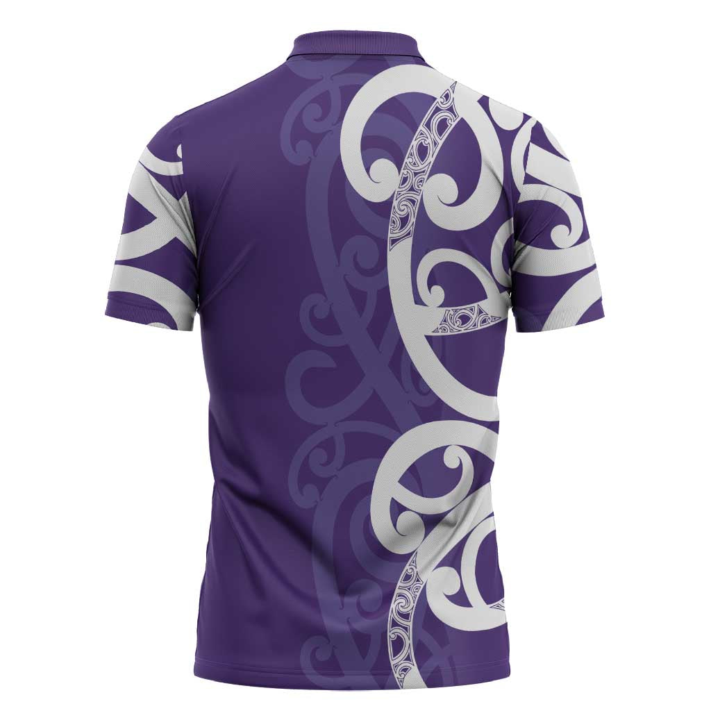 Violet Green Maori Zipper Polo Shirt Koru Kowhaiwhai LT7 - Polynesian Pride