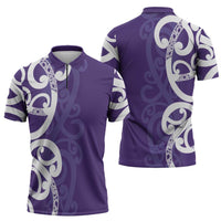 Violet Green Maori Zipper Polo Shirt Koru Kowhaiwhai LT7 - Polynesian Pride