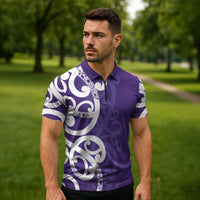 Violet Green Maori Zipper Polo Shirt Koru Kowhaiwhai LT7 - Polynesian Pride