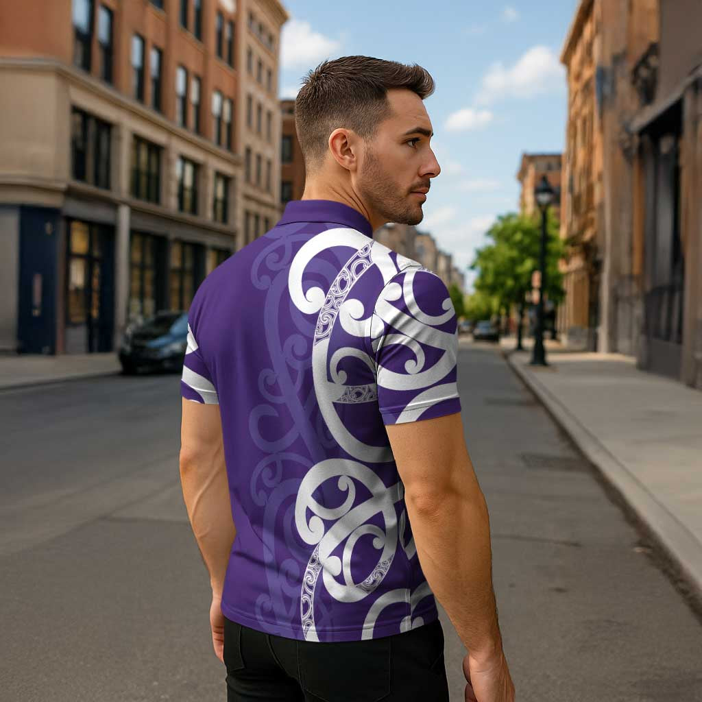 Violet Green Maori Zipper Polo Shirt Koru Kowhaiwhai LT7 - Polynesian Pride
