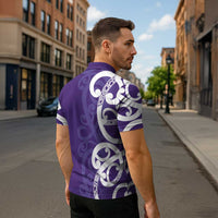 Violet Green Maori Zipper Polo Shirt Koru Kowhaiwhai LT7 - Polynesian Pride