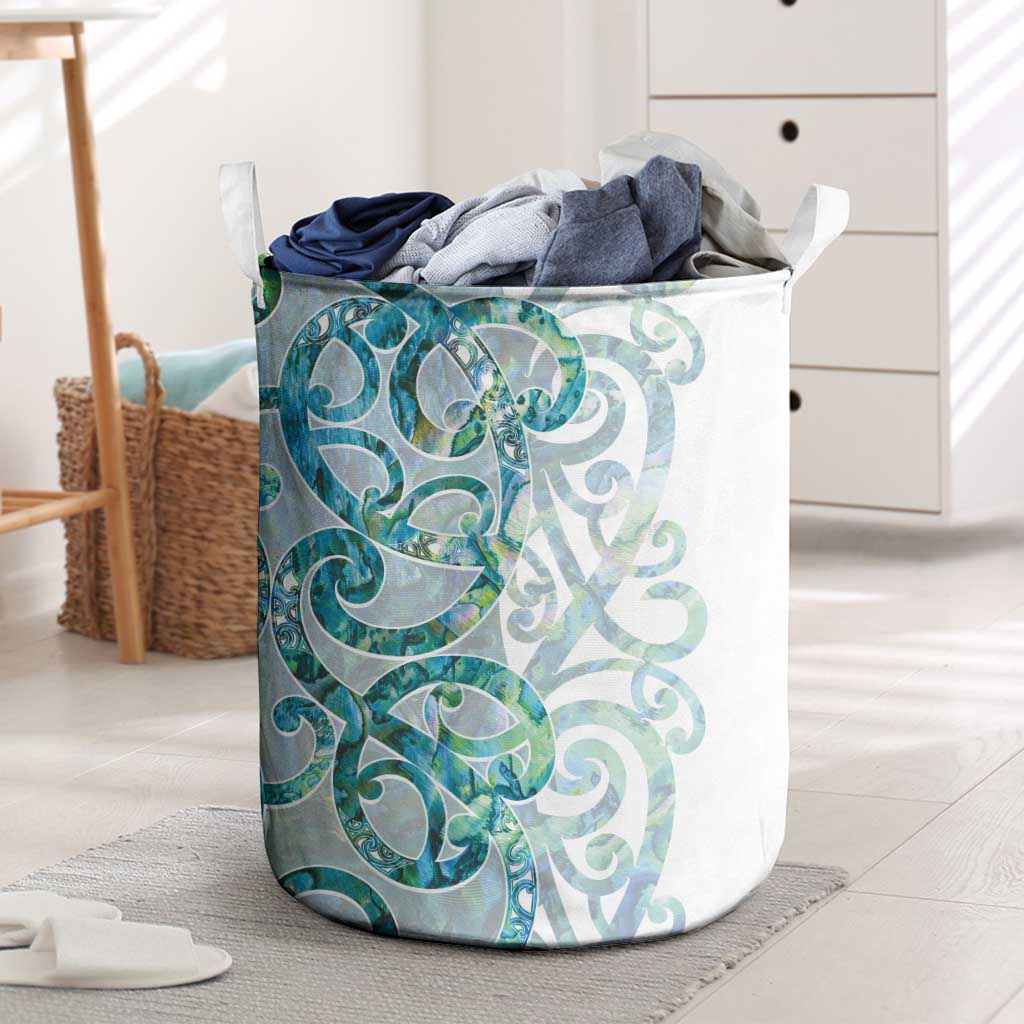 Paua Shell Maori Laundry Basket Koru Kowhaiwhai LT7 White - Polynesian Pride