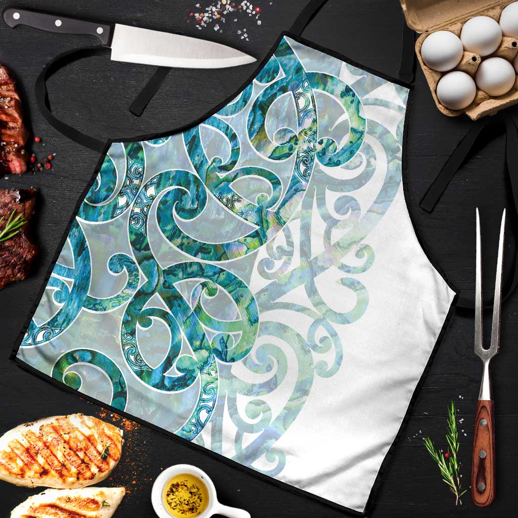Paua Shell Maori Apron Koru Kowhaiwhai LT7 White - Polynesian Pride