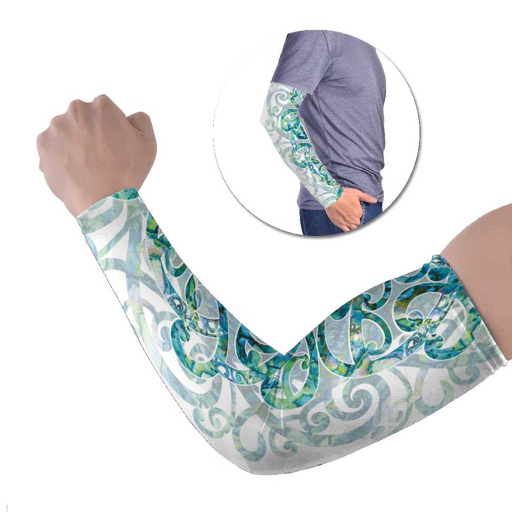 Paua Shell Maori Arm Sleeves Koru Kowhaiwhai LT7 Set of 2 White - Polynesian Pride