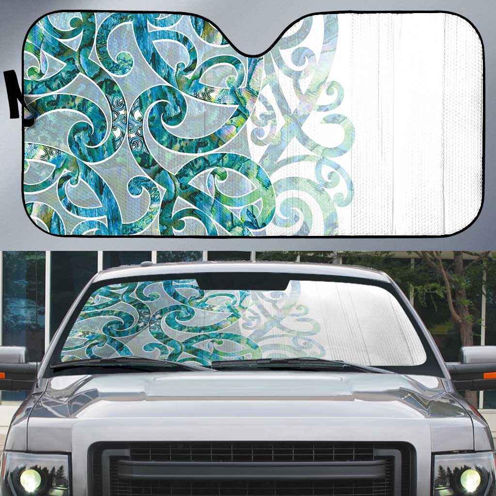 Paua Shell Maori Auto Sun Shade Koru Kowhaiwhai LT7 White - Polynesian Pride
