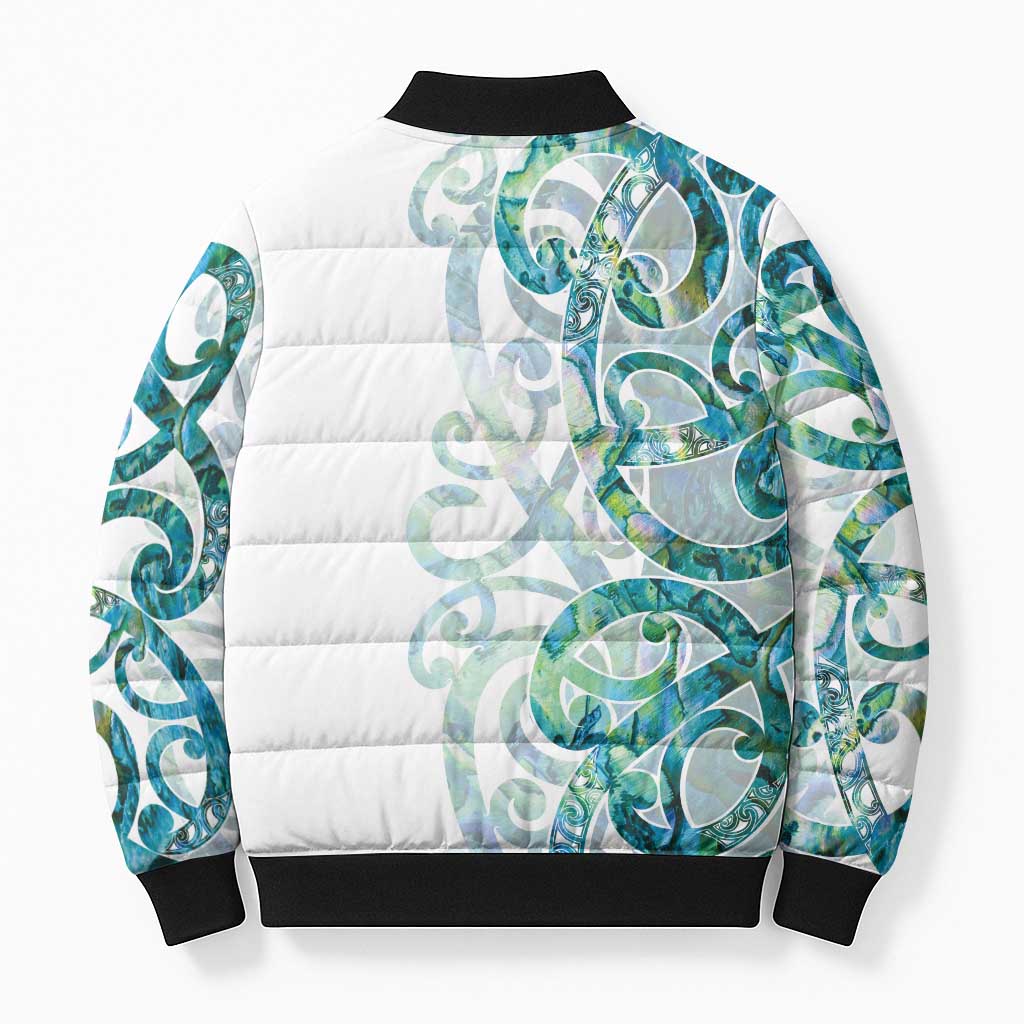 Paua Shell Maori Bomber Puffer Jacket Koru Kowhaiwhai LT7 - Polynesian Pride