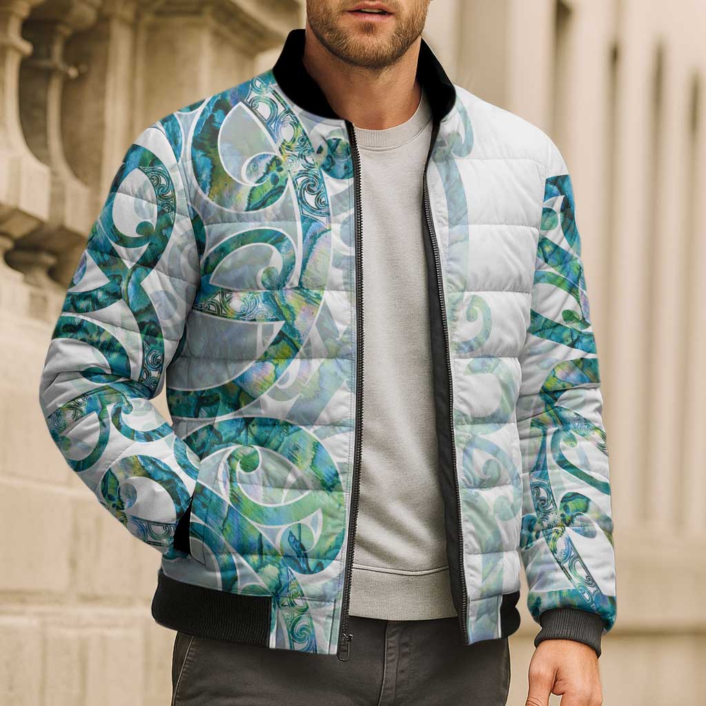 Paua Shell Maori Bomber Puffer Jacket Koru Kowhaiwhai LT7 - Polynesian Pride