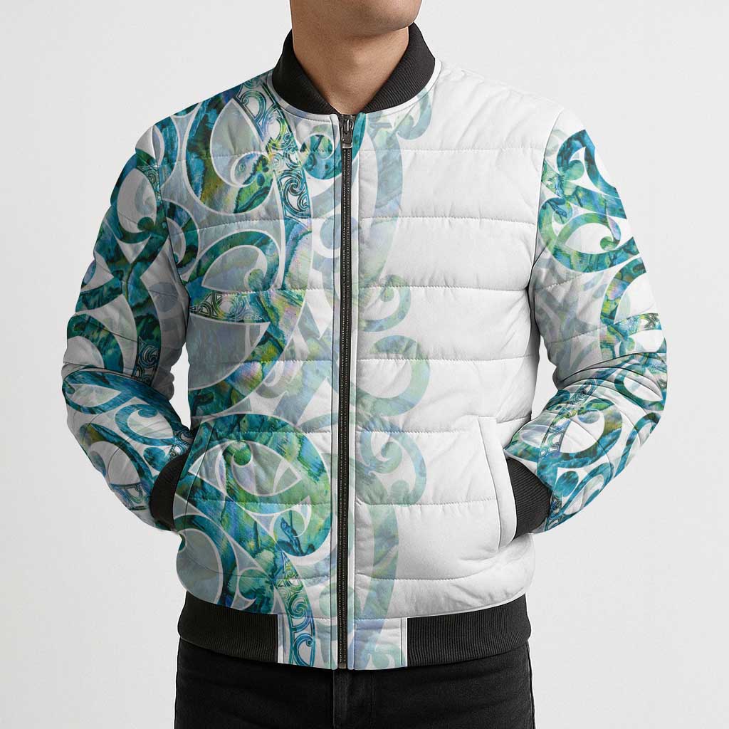 Paua Shell Maori Bomber Puffer Jacket Koru Kowhaiwhai LT7 - Polynesian Pride