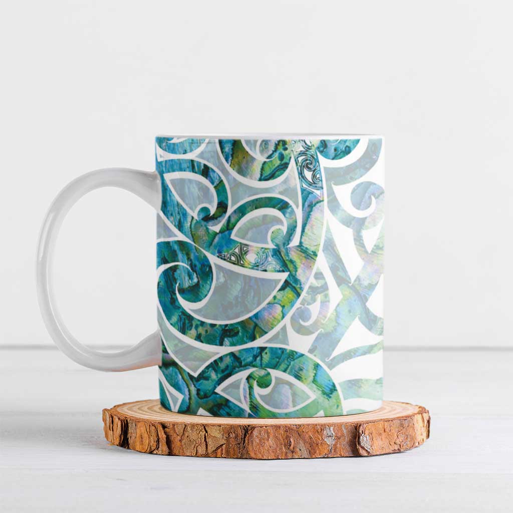 Paua Shell Maori Ceramic Mug Koru Kowhaiwhai LT7 White - Polynesian Pride