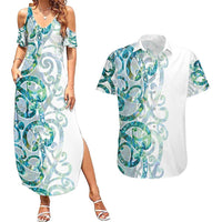 Paua Shell Maori Couples Matching Summer Maxi Dress and Hawaiian Shirt Koru Kowhaiwhai - Polynesian Pride