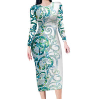 Paua Shell Maori Family Matching Long Sleeve Bodycon Dress and Hawaiian Shirt Koru Kowhaiwhai - Polynesian Pride