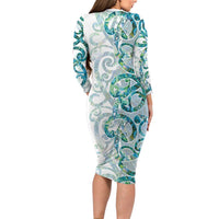 Paua Shell Maori Family Matching Long Sleeve Bodycon Dress and Hawaiian Shirt Koru Kowhaiwhai - Polynesian Pride
