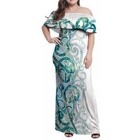 Paua Shell Maori Family Matching Off Shoulder Maxi Dress and Hawaiian Shirt Koru Kowhaiwhai - Polynesian Pride