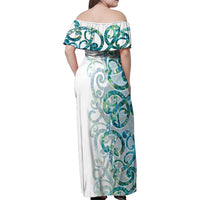 Paua Shell Maori Family Matching Off Shoulder Maxi Dress and Hawaiian Shirt Koru Kowhaiwhai - Polynesian Pride