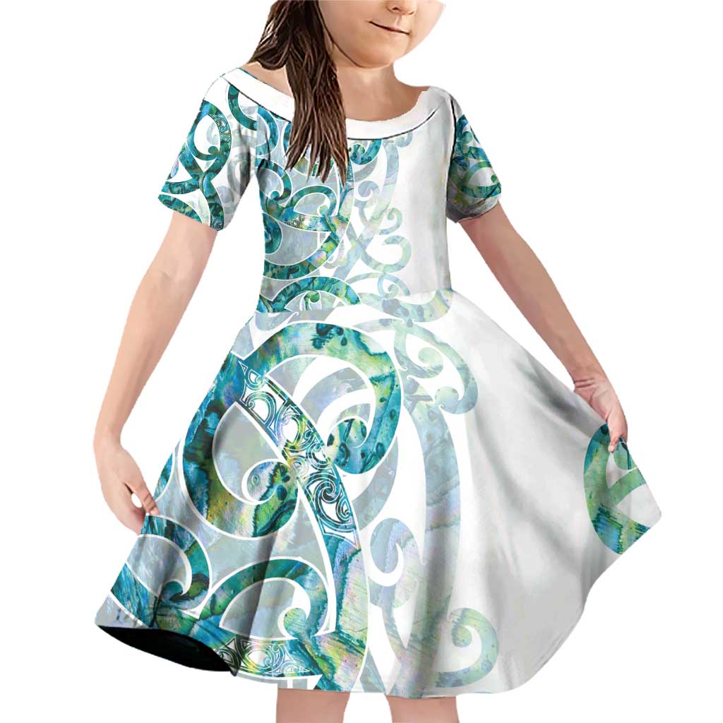 Paua Shell Maori Family Matching Off Shoulder Short Dress and Hawaiian Shirt Koru Kowhaiwhai - Polynesian Pride
