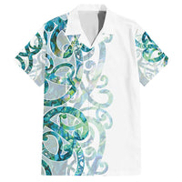 Paua Shell Maori Family Matching Puletasi and Hawaiian Shirt Koru Kowhaiwhai LT7 Dad's Shirt - Short Sleeve White - Polynesian Pride