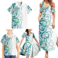 Paua Shell Maori Family Matching Summer Maxi Dress and Hawaiian Shirt Koru Kowhaiwhai - Polynesian Pride