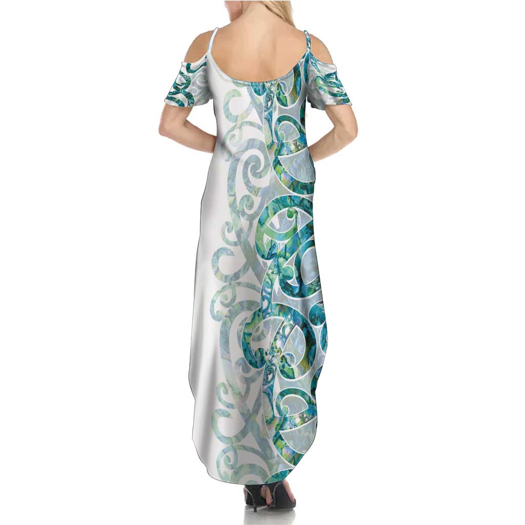 Paua Shell Maori Family Matching Summer Maxi Dress and Hawaiian Shirt Koru Kowhaiwhai - Polynesian Pride