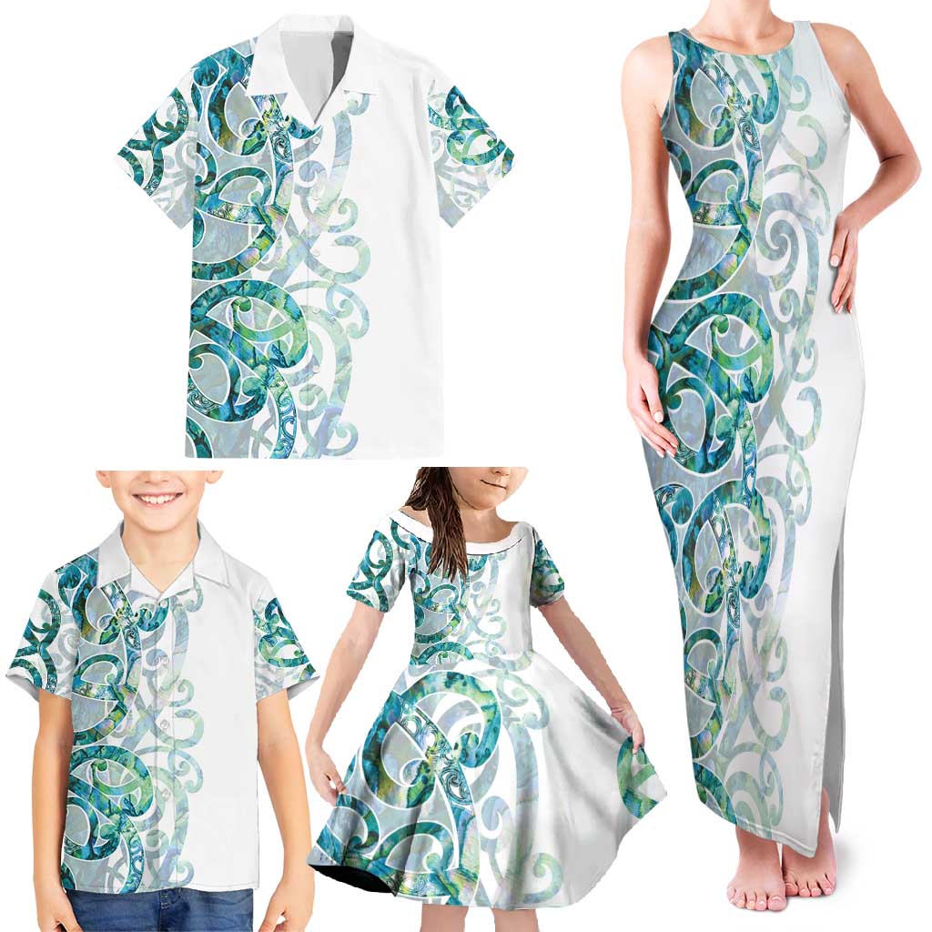Paua Shell Maori Family Matching Tank Maxi Dress and Hawaiian Shirt Koru Kowhaiwhai - Polynesian Pride