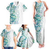 Paua Shell Maori Family Matching Tank Maxi Dress and Hawaiian Shirt Koru Kowhaiwhai - Polynesian Pride
