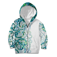 Paua Shell Maori Kid Hoodie Koru Kowhaiwhai LT7 Zip Hoodie White - Polynesian Pride