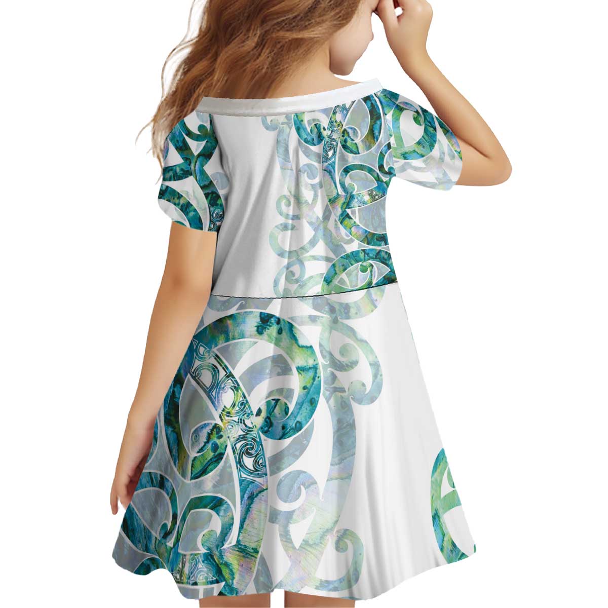 Paua Shell Maori Kid Short Sleeve Dress Koru Kowhaiwhai LT7 - Polynesian Pride