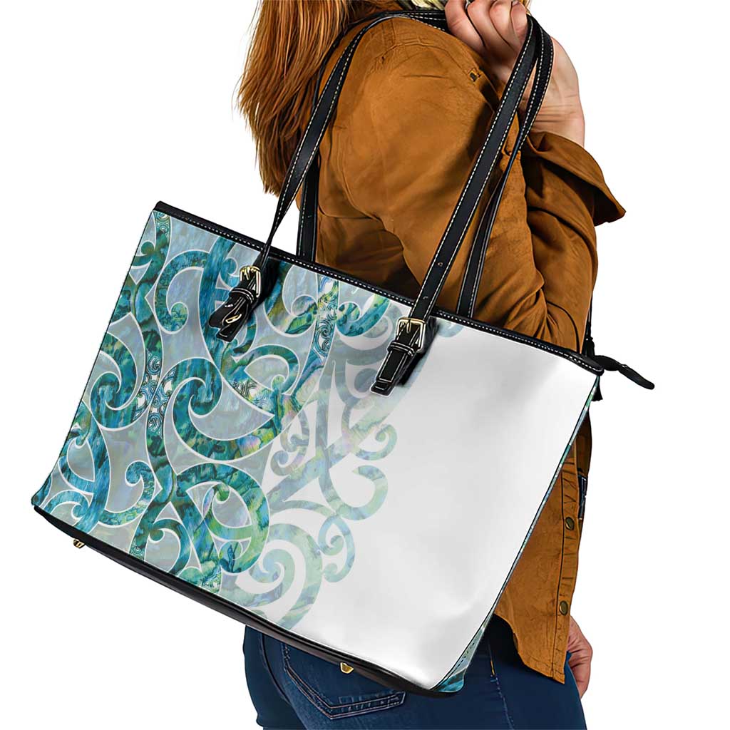 Paua Shell Maori Leather Tote Bag Koru Kowhaiwhai - Polynesian Pride