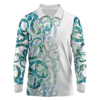 Paua Shell Maori Long Sleeve Polo Shirt Koru Kowhaiwhai LT7 White - Polynesian Pride