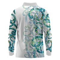 Paua Shell Maori Long Sleeve Polo Shirt Koru Kowhaiwhai LT7 - Polynesian Pride