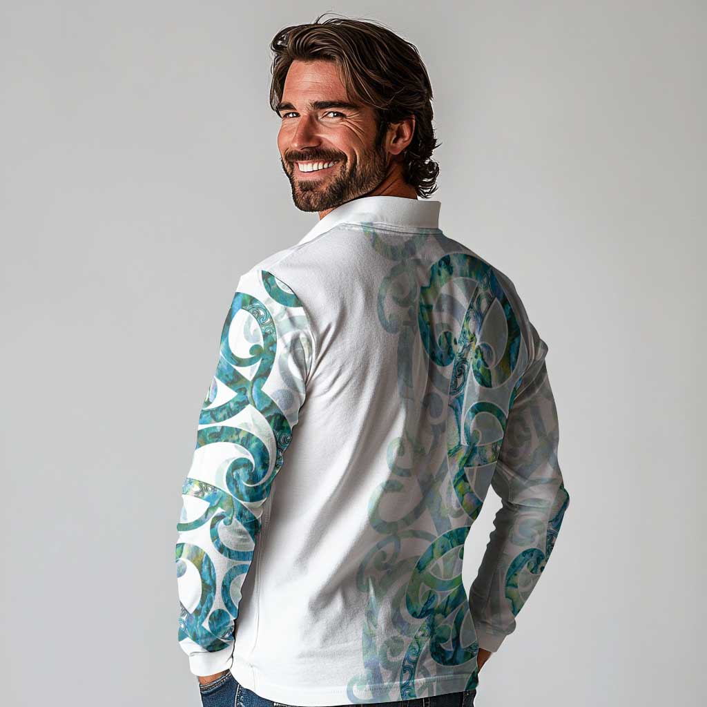 Paua Shell Maori Long Sleeve Polo Shirt Koru Kowhaiwhai LT7 - Polynesian Pride