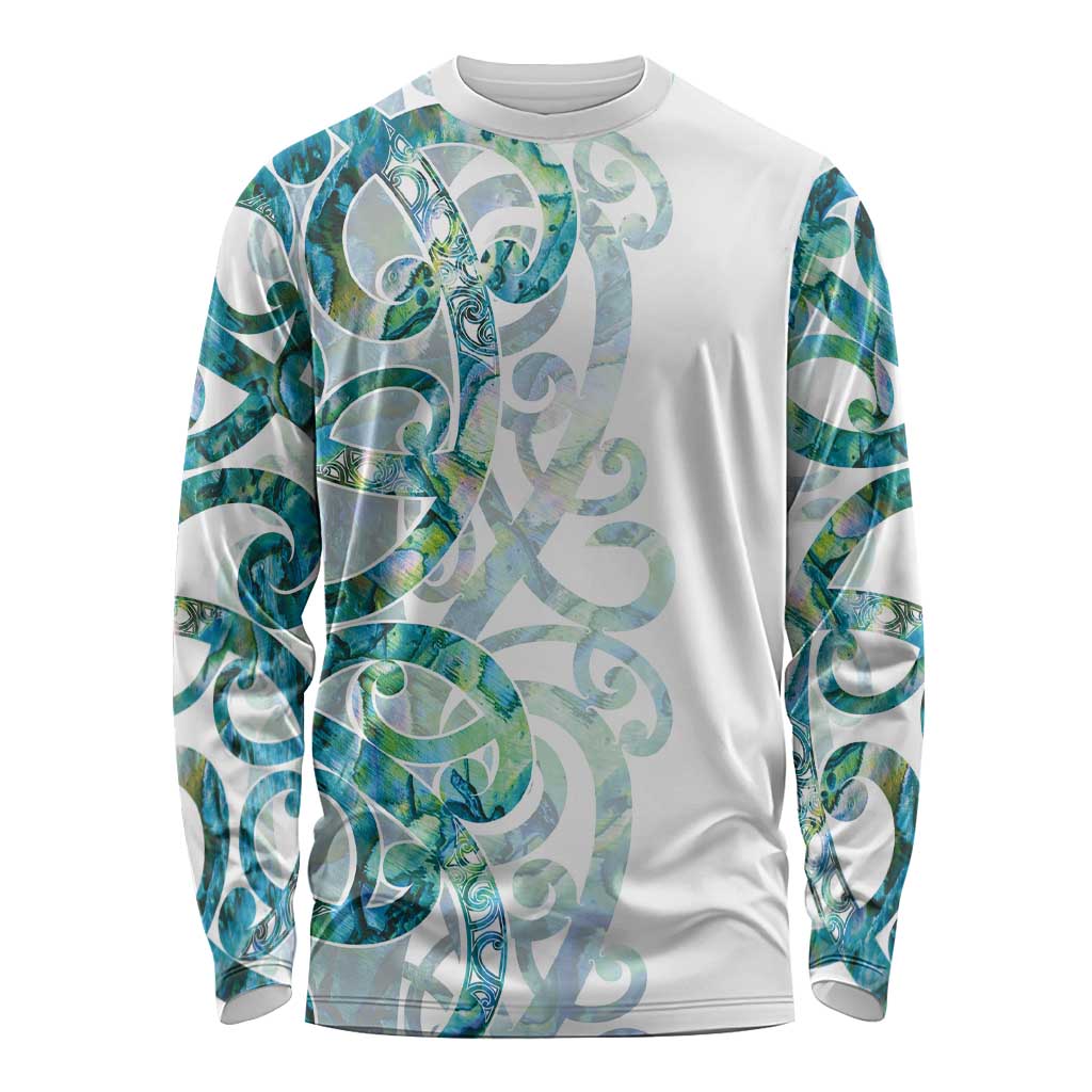 Paua Shell Maori Long Sleeve Shirt Koru Kowhaiwhai LT7 Unisex White - Polynesian Pride