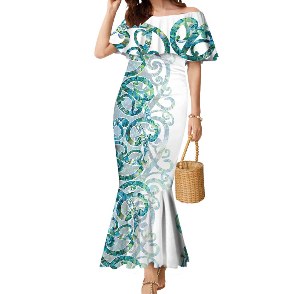 Paua Shell Maori Mermaid Dress Koru Kowhaiwhai LT7 Women White - Polynesian Pride