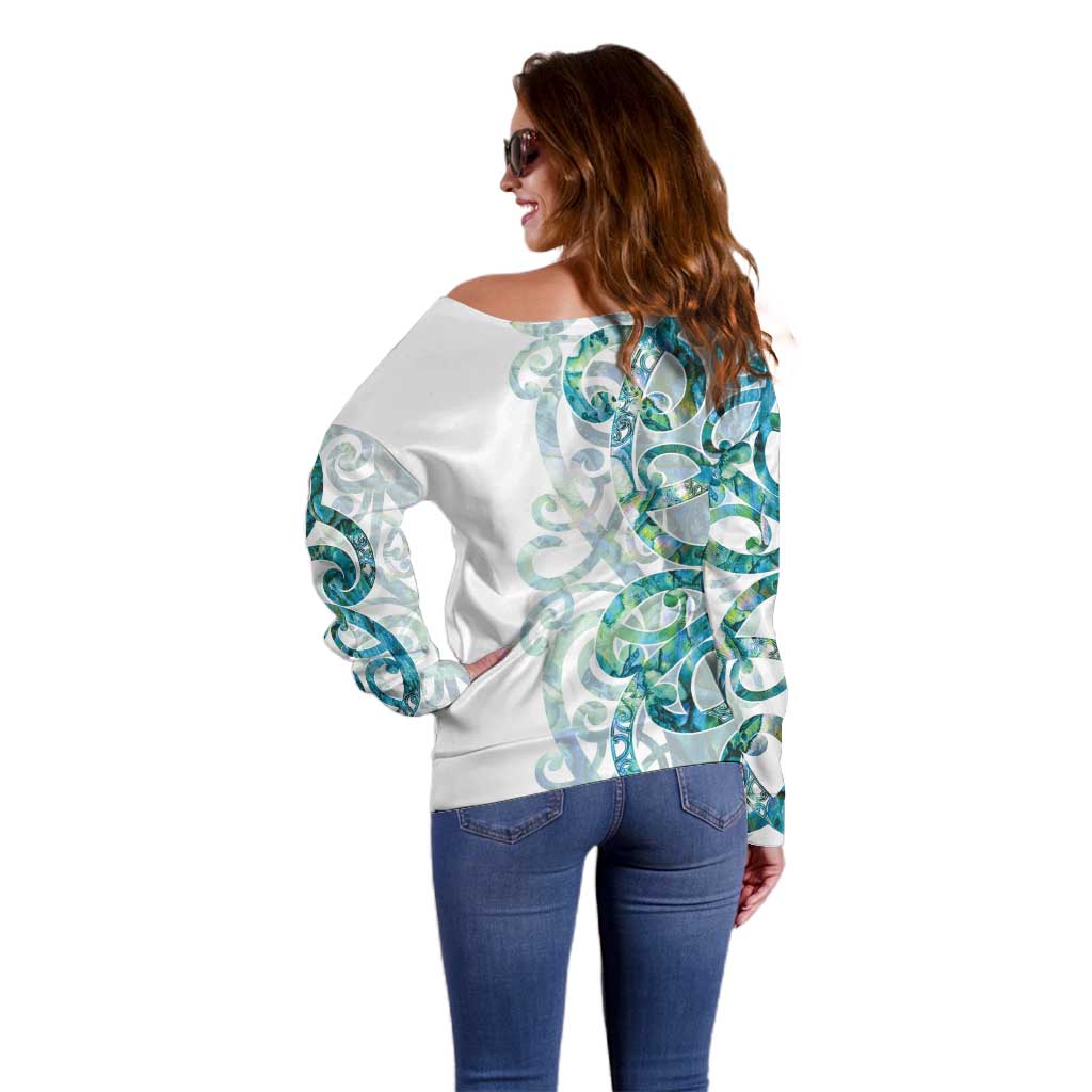 Paua Shell Maori Off Shoulder Sweater Koru Kowhaiwhai LT7 - Polynesian Pride